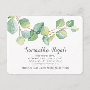 Recepción Tarjeta de presentación Watercolor Green Eucalyptu