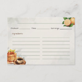 Recepción Tarjeta de Receta Básica de Desayuno en Cama