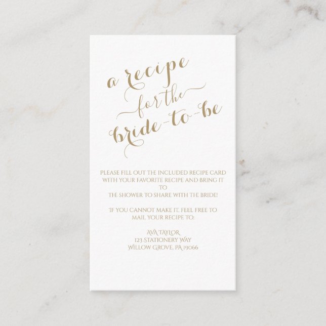 Recepción Tarjeta de receta con caligrafía dorada (Anverso)