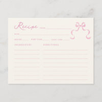 Tarjeta de receta de ducha de novia de color rosa 
