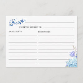 Recepción Tarjeta de receta de ducha de novia floral Blue Hy