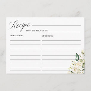 Recepción Tarjeta de Receta de Ducha Nupcial de Rosas Blanca
