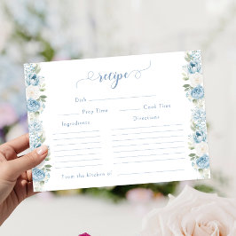 Recepción Tarjeta de Receta de Ducha Nupcial Floral Azul Cla