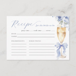 Recepción Tarjeta de Receta de Ducha Nupcial Floral Azul Ele