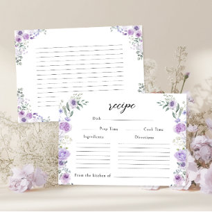 Recepción Tarjeta de Receta de Ducha Nupcial Floral Lila Púr