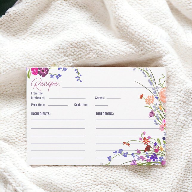 Recepción Tarjeta de Receta de Ducha Nupcial Floral Pintada  (Hand Painted Floral Bridal Shower Recipe Enclosure Card)