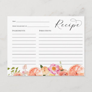 Recepción Tarjeta de receta de flores rosadas cítricas para