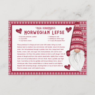 Recepción Tarjeta de receta de Lefse Gnome rojo y blanco