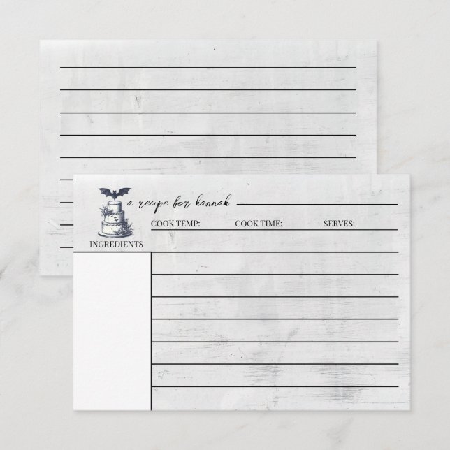 Recepción Tarjeta de Receta de Torta Murciélago (Anverso / Reverso)