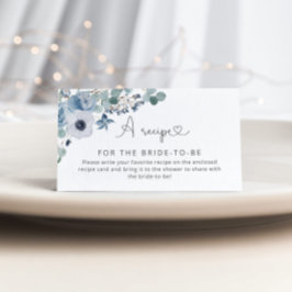 Recepción Tarjeta de receta floral azul polvoriento insertab