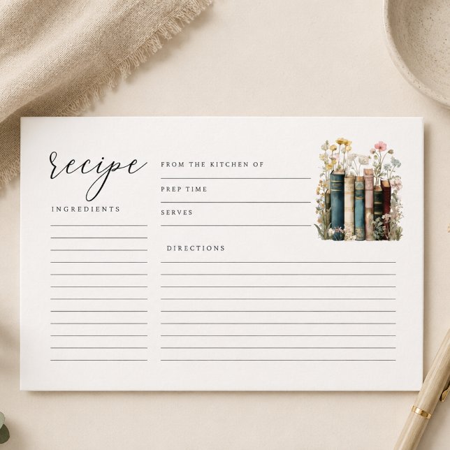 Recepción Tarjeta de Receta Nuevo Capítulo Comienza (books and wildflowers recipe card)