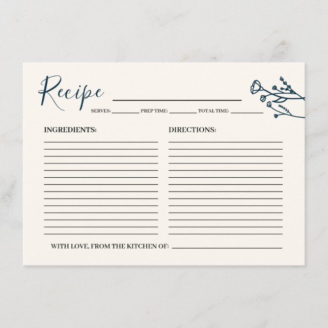 Recepción Tarjeta de receta para flor silvestre rústica de n (Anverso)