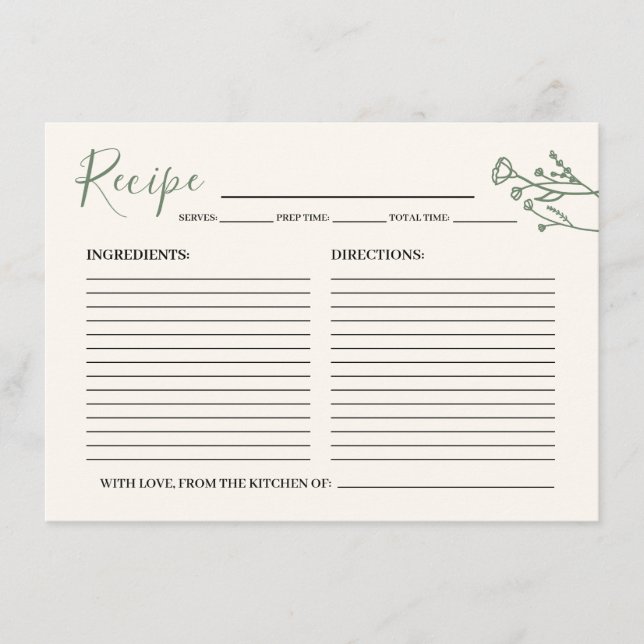 Recepción Tarjeta de Receta para la Novia Flor Silvestre Rús (Anverso)