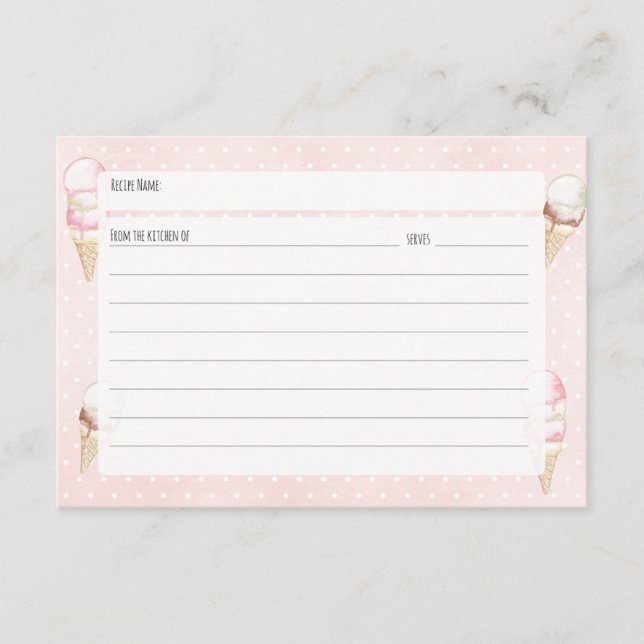 Recepción Tarjeta de receta rosa con crema de hielo y puntos (Anverso)