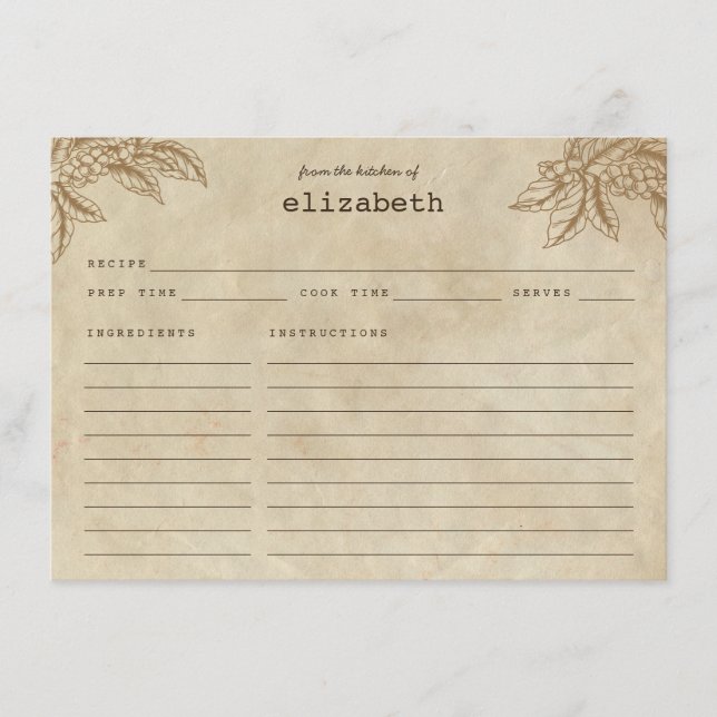 Recepción Tarjeta de Receta Rustica Moderna para Planta de C (Anverso)