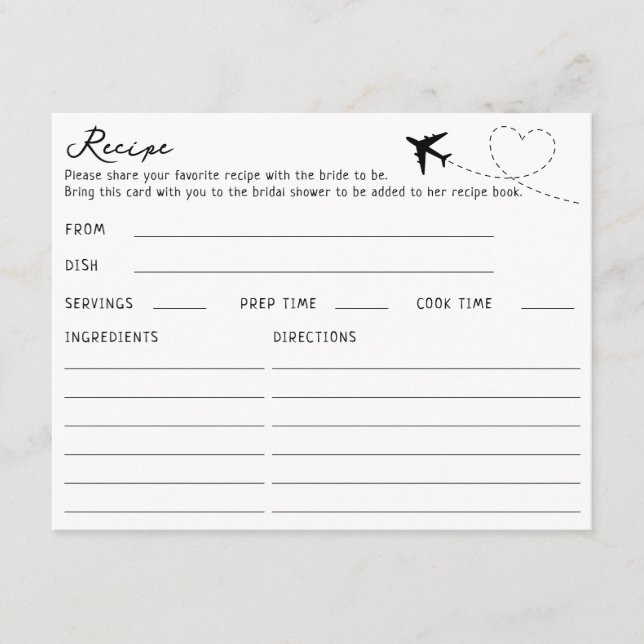 Recepción Tarjeta de receta temática de viaje en avión de do (Anverso)