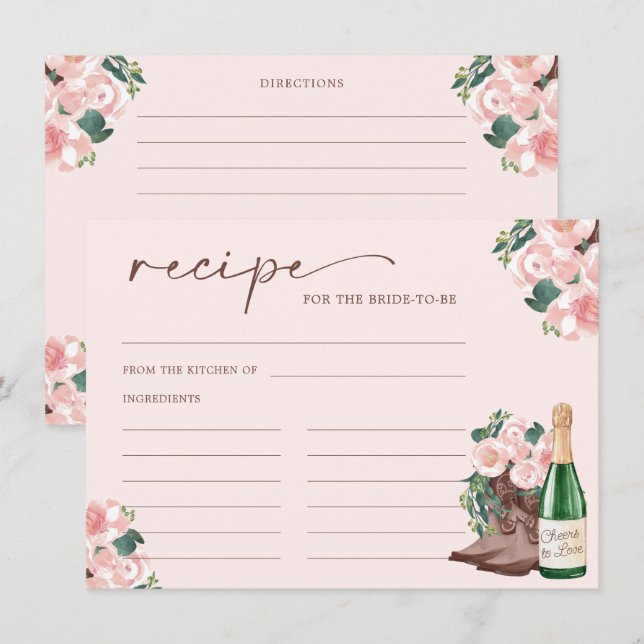 Recepción Tarjeta de recetas florales de champán Bubbly (Anverso / Reverso)