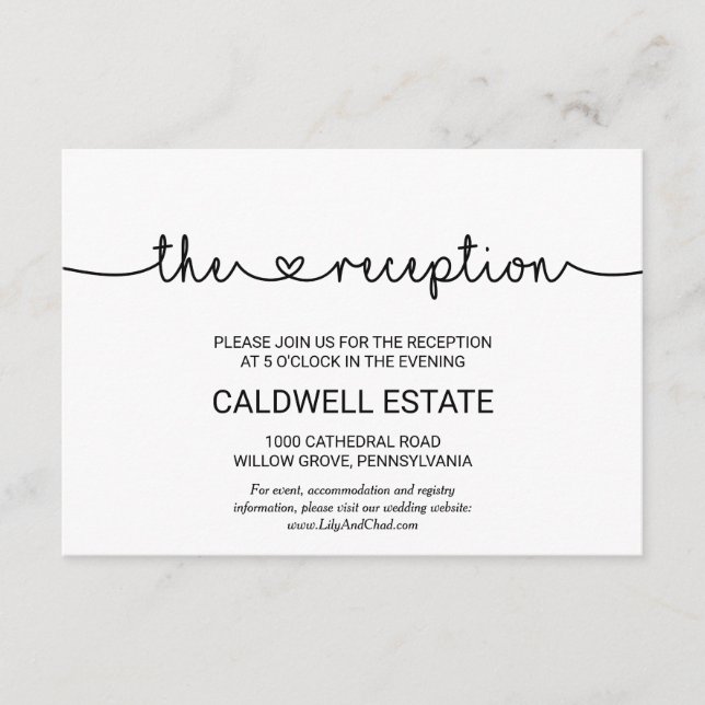 Recepción Tarjeta de recibimiento de boda Love Hearts (Anverso)