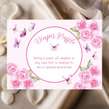 Tarjeta de regalo de pañales con mariposas rosadas