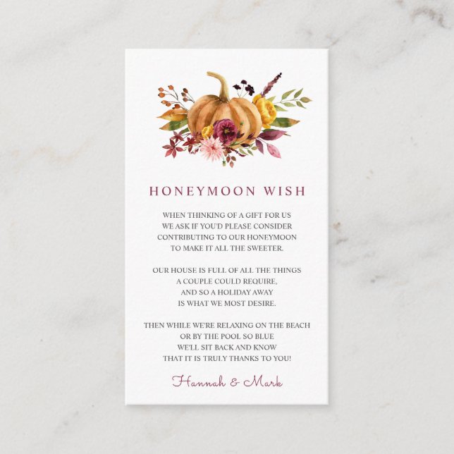 Recepción Tarjeta de regalo para fondo de luna de miel (Anverso)