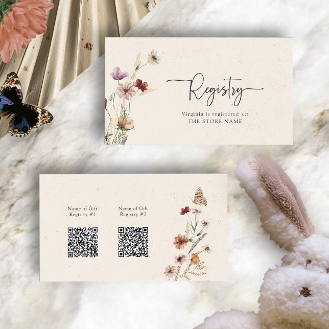Recepción Tarjeta de registro Boho con códigos QR (Boho Wildflower Registry QR Codes Enclosure Card with Butterfly by Painted Paperie
)