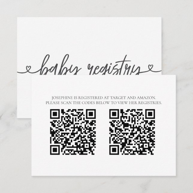 Recepción Tarjeta de Registro de Baby Shower con Códigos QR  (Anverso / Reverso)