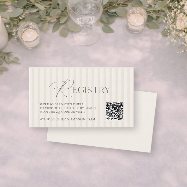Recepción Tarjeta de Registro de Boda Beige Elegante con Cód (Subido por el creador)