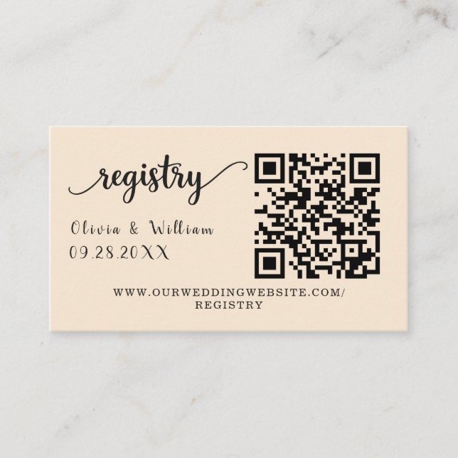 Recepción Tarjeta de registro de boda con código QR personal (Anverso)