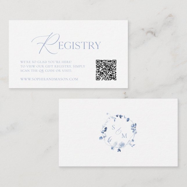 Recepción Tarjeta de Registro de Boda Dusty Blue con Código  (Anverso / Reverso)