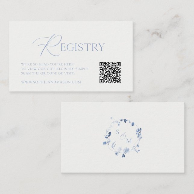 Recepción Tarjeta de Registro de Boda Dusty Blue con Código  (Anverso / Reverso)