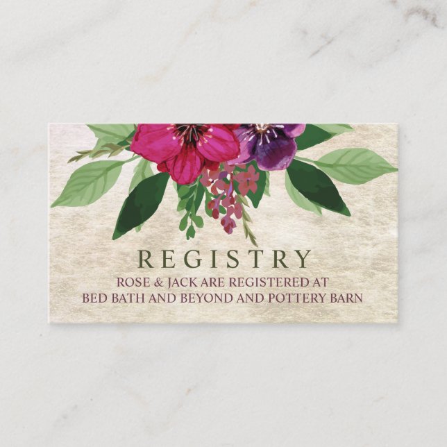 Recepción Tarjeta de registro de Boda Earthy, Cranberry-Plum (Anverso)
