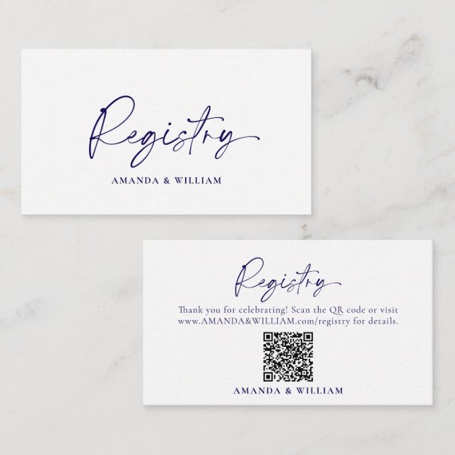 Recepción Tarjeta de Registro de Boda Elegante con Código QR (Anverso / Reverso)