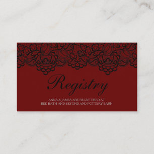 Recepción Tarjeta de registro de Bodas de encaje negro y roj