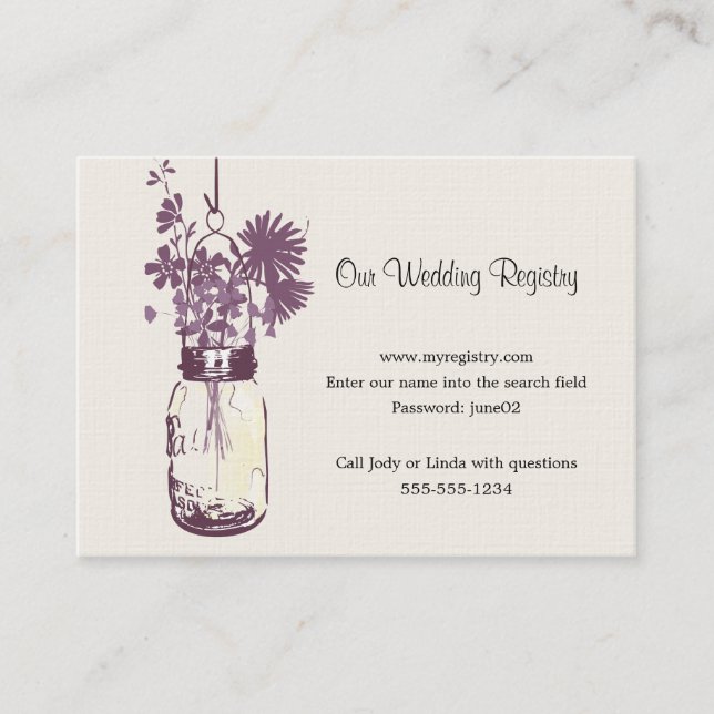Recepción Tarjeta de registro de bodas Mason Jar & Wildflowe (Anverso)