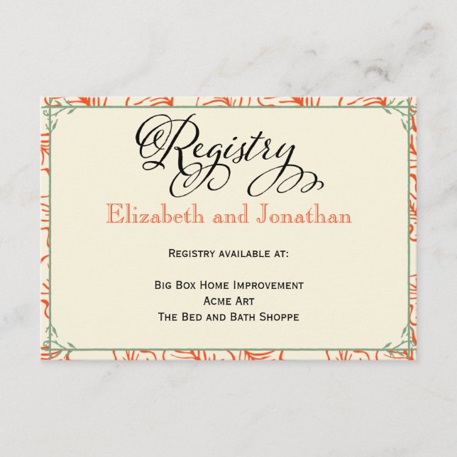 Recepción Tarjeta de registro de Bodas rusos Verde azulados  (Anverso)