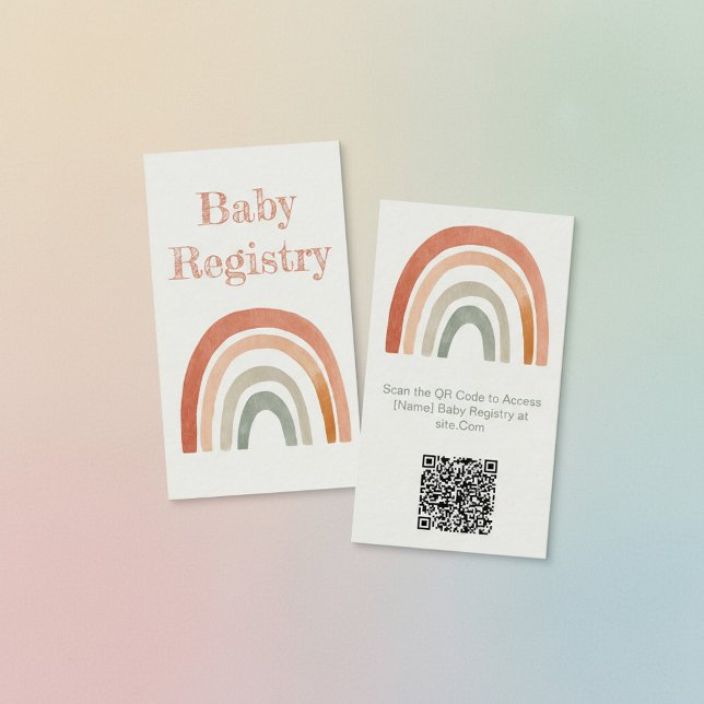 Recepción Tarjeta de registro de código QR para ducha de beb (Rustic rainbow baby shower QR Code Registry Card.)