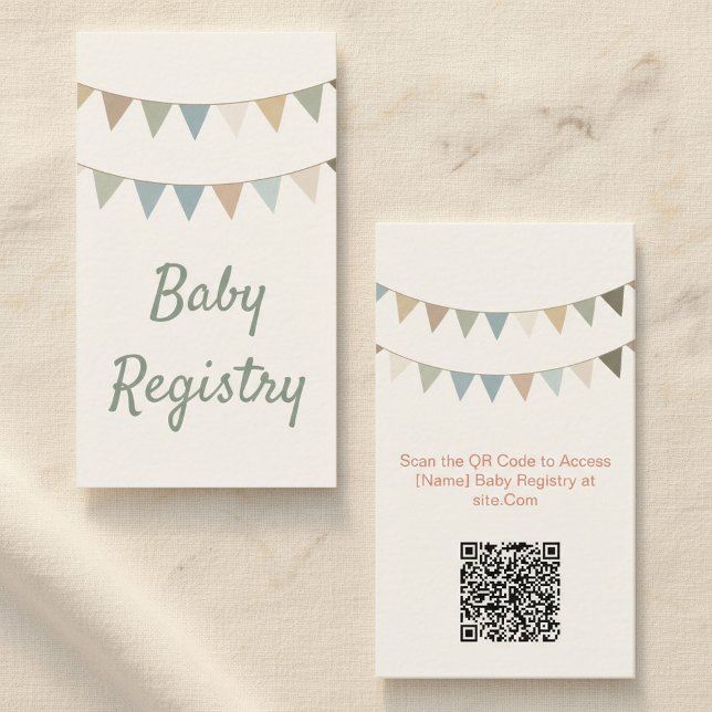 Recepción Tarjeta de registro de código QR para la ducha de  (Rustic bunting baby shower QR Code Registry Card.)