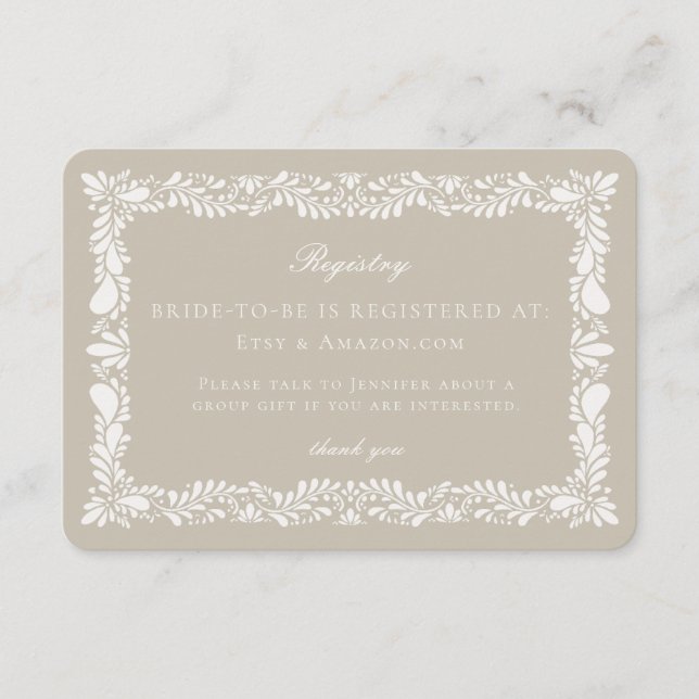 Recepción Tarjeta de registro de mosaico Beige Talavera Inse (Anverso)