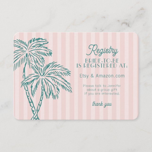 Recepción Tarjeta de Registro de Playa Pastel Pink Palm Spri (Anverso)