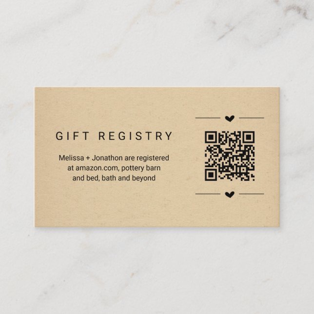 Recepción Tarjeta de registro de regalo de código QR Inserta (Anverso)