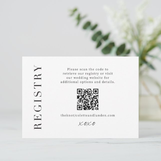 Recepción Tarjeta de Registro de Regalos Moderno para Boda E (Anverso de pie)