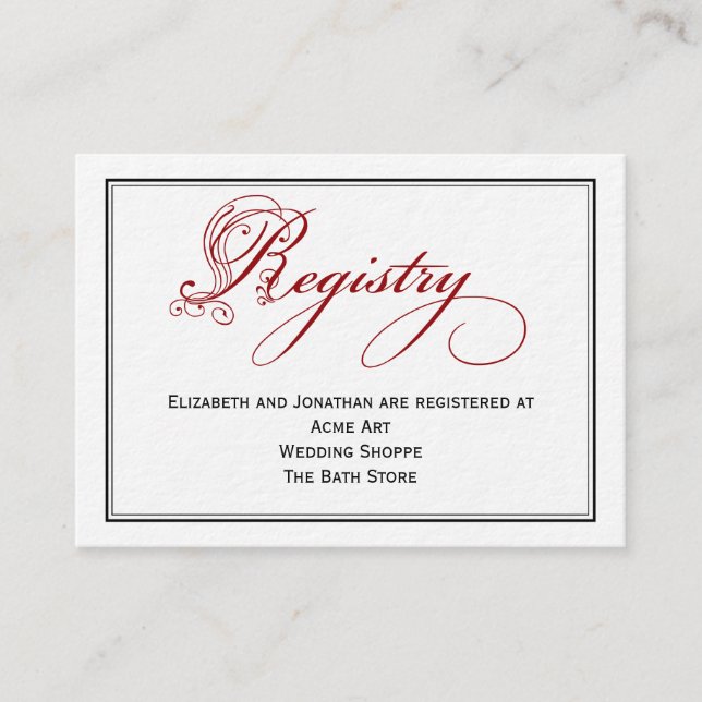 Recepción Tarjeta de registro del Boda de caligrafía de escr (Anverso)