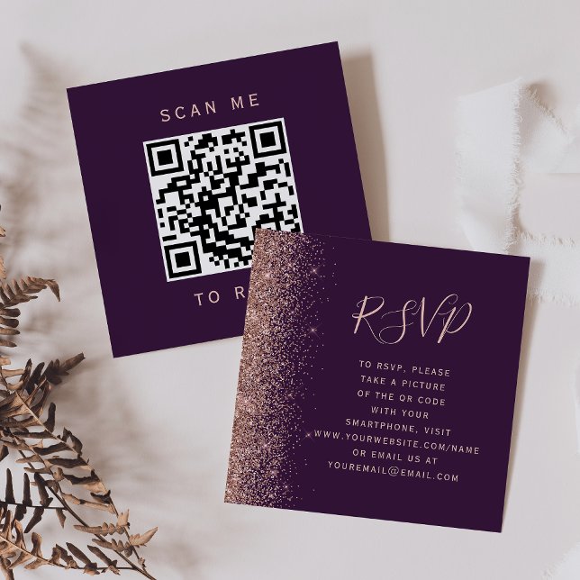 Recepción Tarjeta de respuesta con código QR de boda con ros (Subido por el creador)