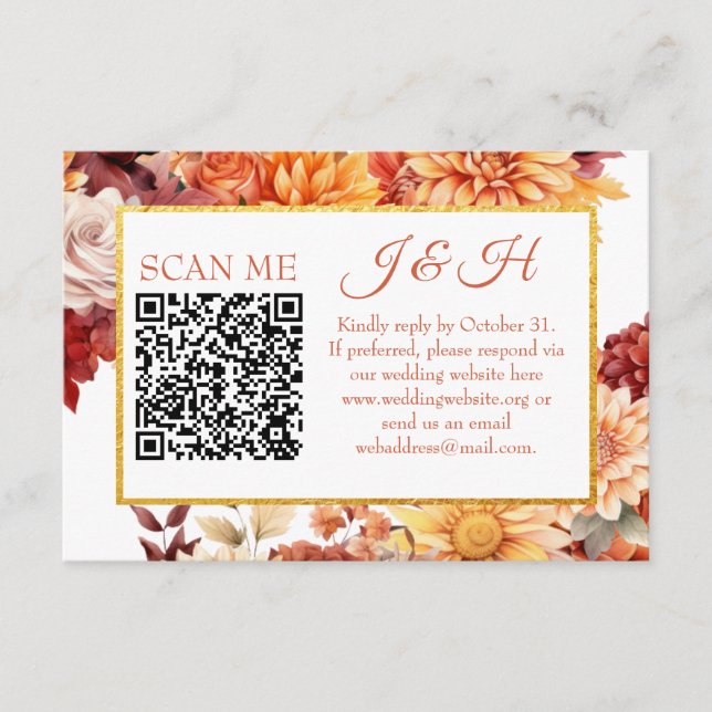 Recepción Tarjeta de respuesta con código QR de flores de ot (Anverso)