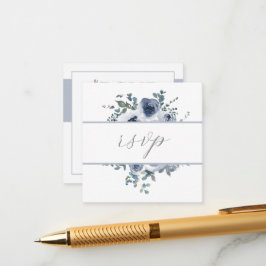 Recepción Tarjeta de respuesta con código QR floral azul pol