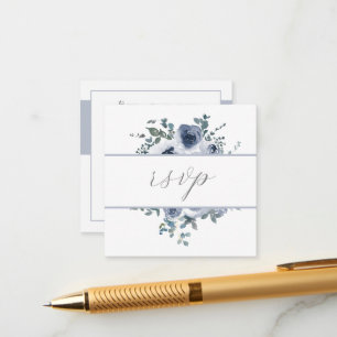 Recepción Tarjeta de respuesta con código QR floral azul pol