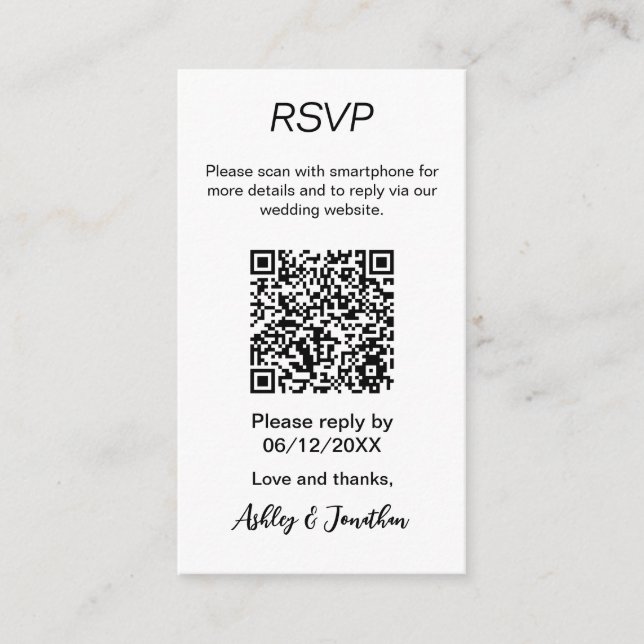 Recepción Tarjeta de Respuesta con Código QR Simple Moderna (Anverso)