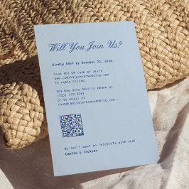 Recepción Tarjeta de respuesta de boda azul con código QR