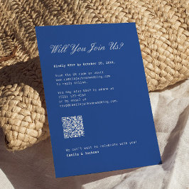 Recepción Tarjeta de respuesta de boda azul marino con códig