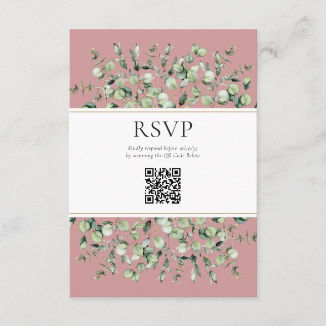 Recepción Tarjeta de Respuesta de Boda con Código QR de Euca (Anverso)